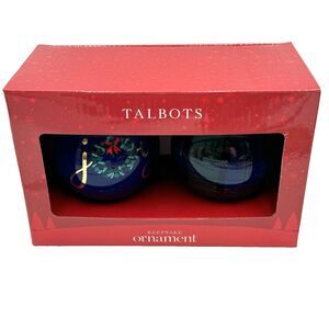 Christmas Joy  & Blue Plaid Talbots Ornaments Set of 2 New in Box Classic
